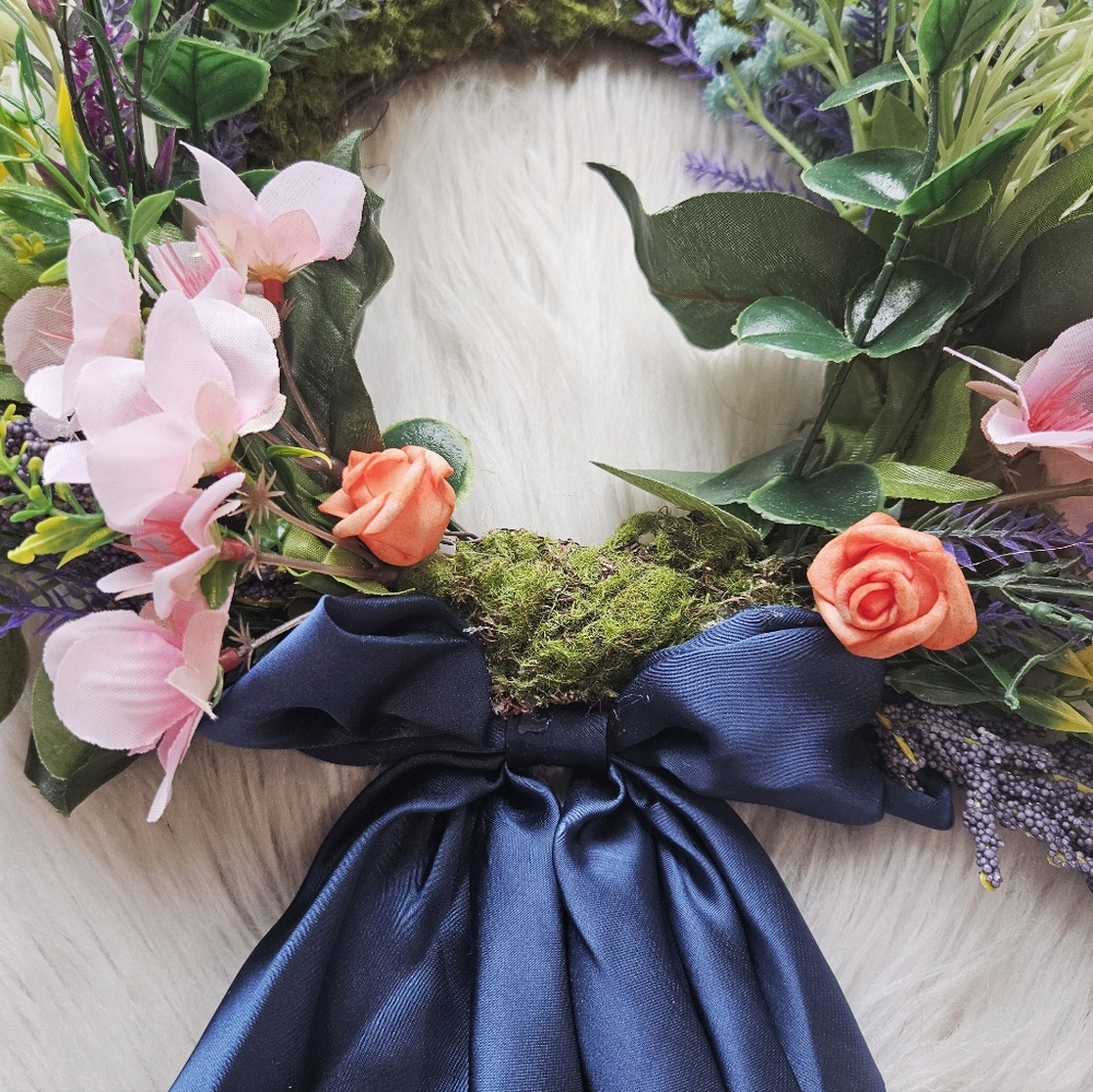 Floral Wreath with Blue Ribbon - Picture 3 of 4